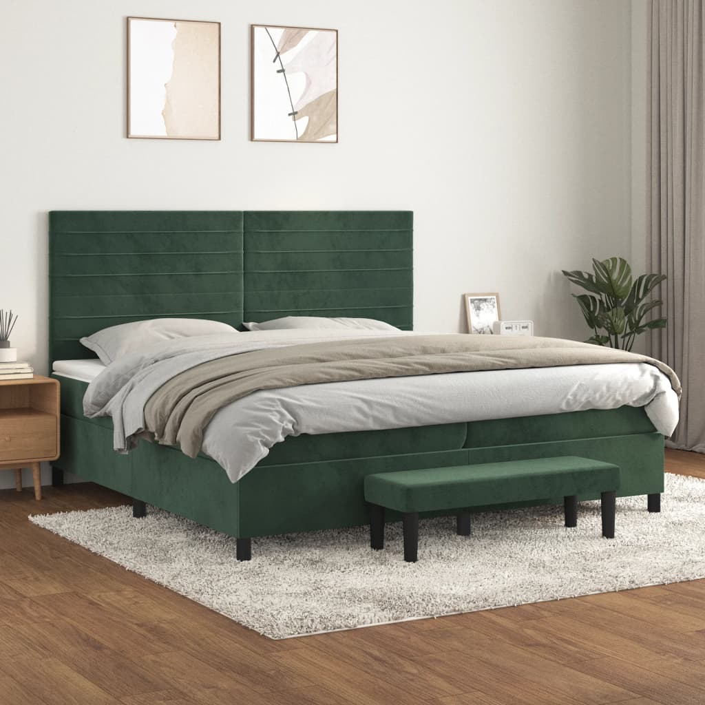 vidaXL Posteľný rám boxsping s matracom tmavozelený 200x200 cm zamat