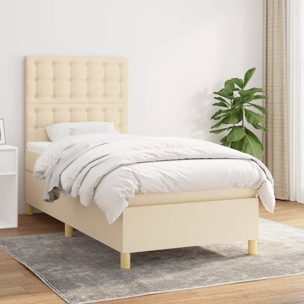 vidaXL Posteľný rám boxsping s matracom krémový 80x200 cm látka