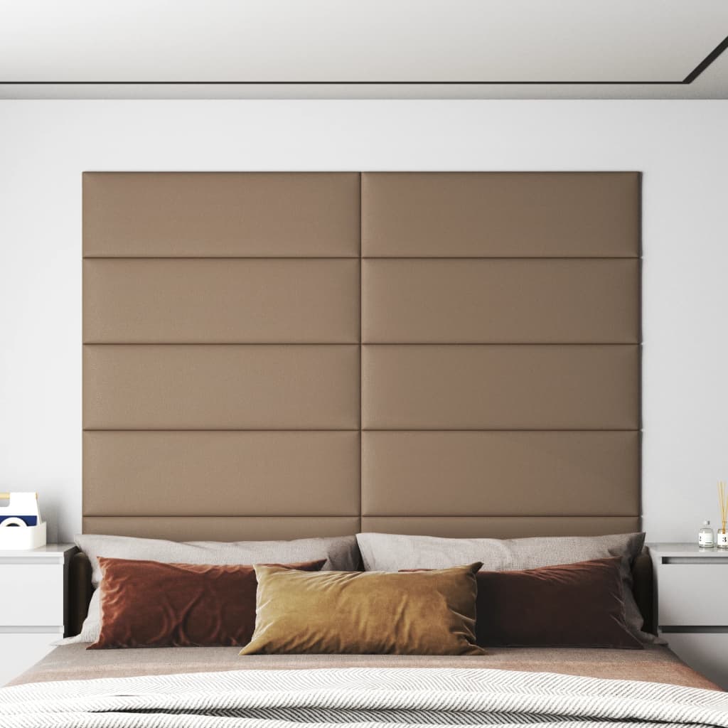 vidaXL Nástenné panely 12 ks kapučínové 90x30 cm umelá koža 3,24 m²