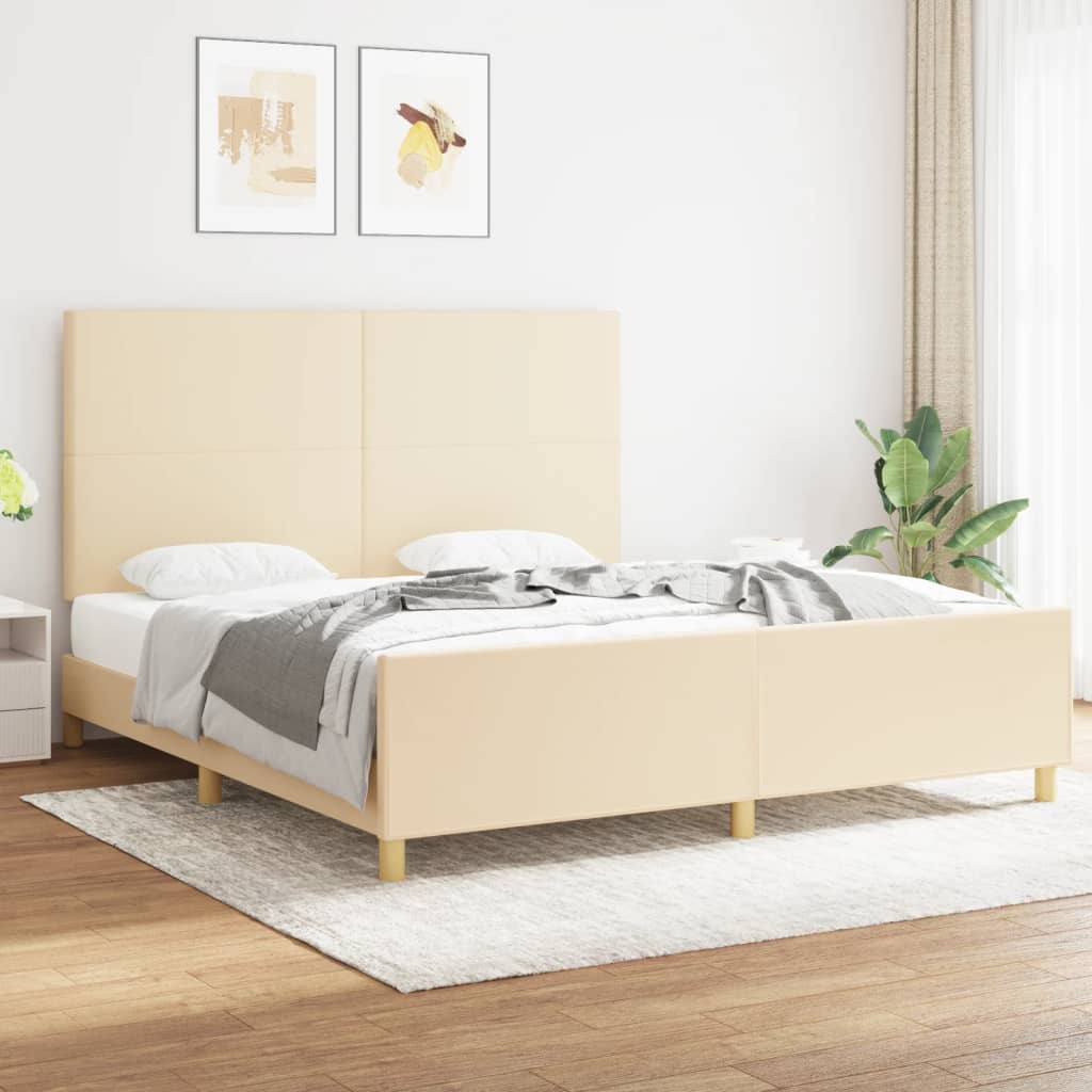 vidaXL Posteľ bez matraca krémová 180x200 cm látka