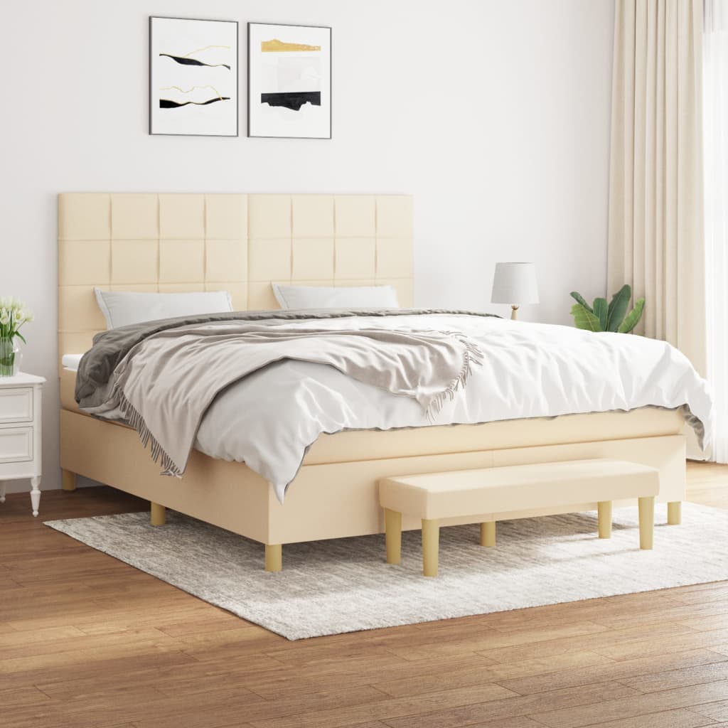 vidaXL Posteľný rám boxspring s matracom krémový 180x200 cm látka