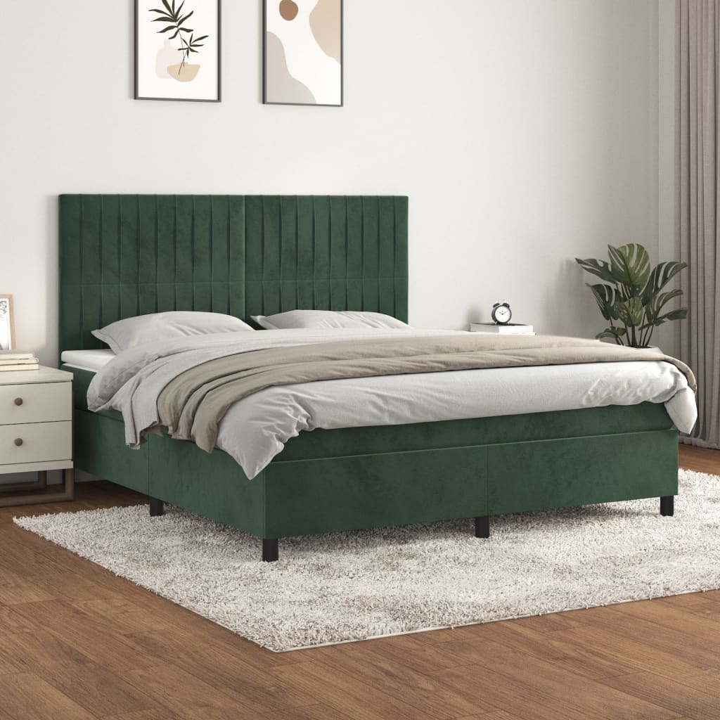vidaXL Posteľný rám boxsping s matracom tmavozelený 180x200 cm zamat