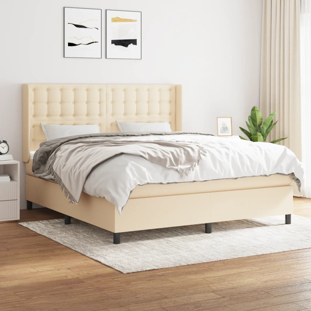 vidaXL Posteľný rám boxspring s matracom krémový 160x200 cm látka