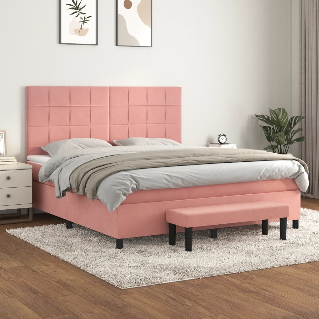 vidaXL Posteľný rám boxsping s matracom ružový 180x200 cm zamat
