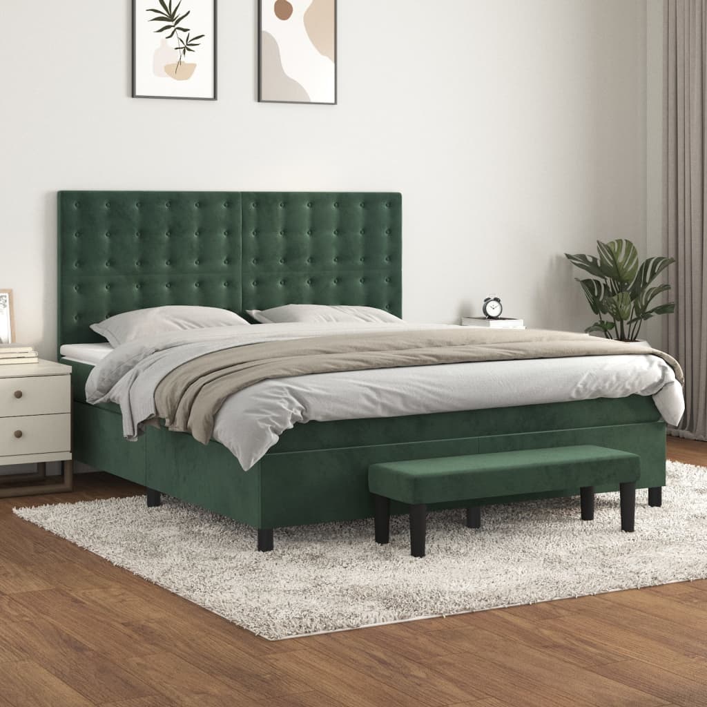 vidaXL Posteľný rám boxsping s matracom tmavozelený 160x200 cm zamat