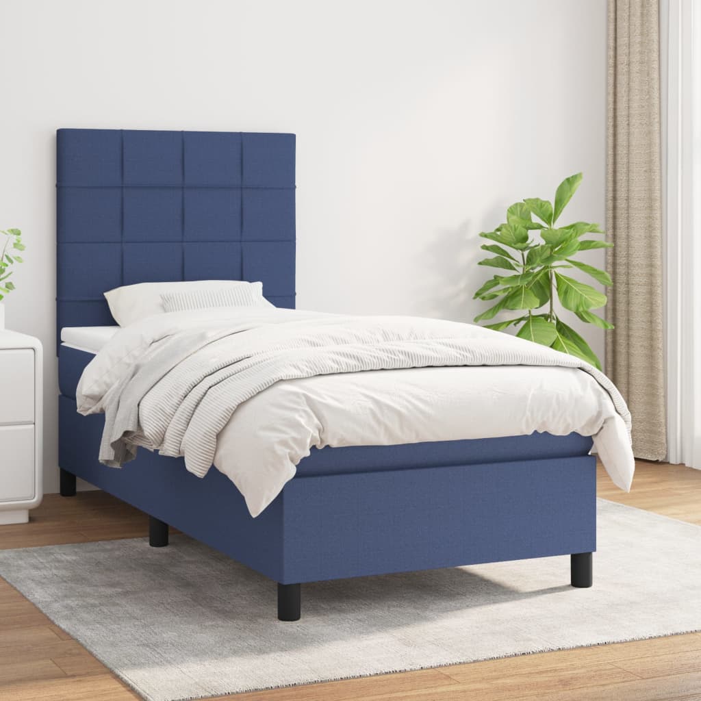 vidaXL Posteľný rám boxsping s matracom modrý 80x200 cm látka