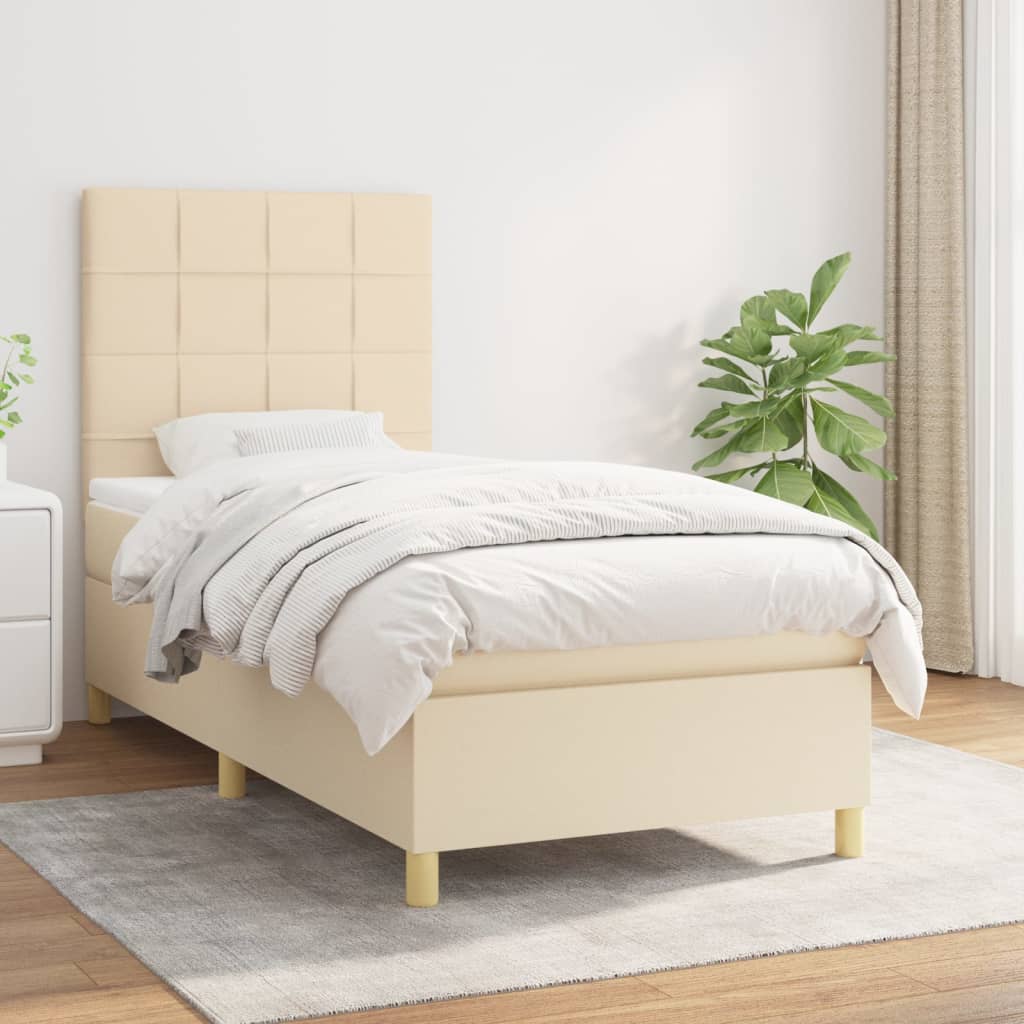 vidaXL Posteľný rám boxsping s matracom krémový 80x200 cm látka