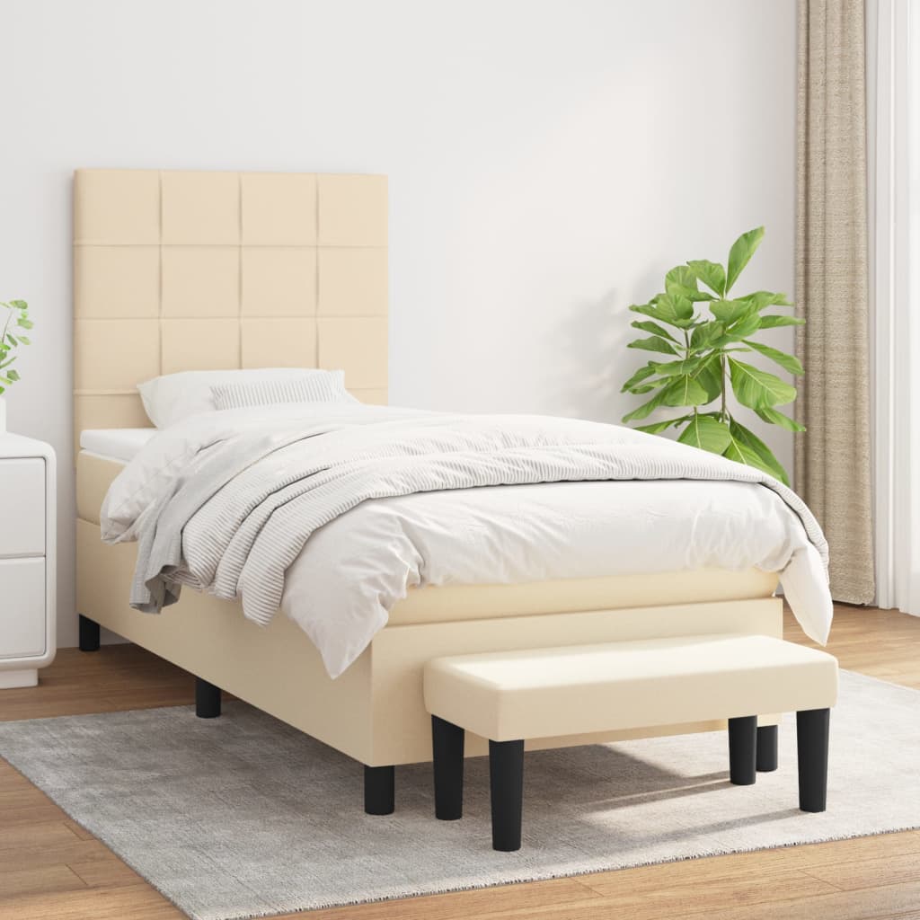 vidaXL Posteľný rám boxsping s matracom krémový 80x200 cm látka