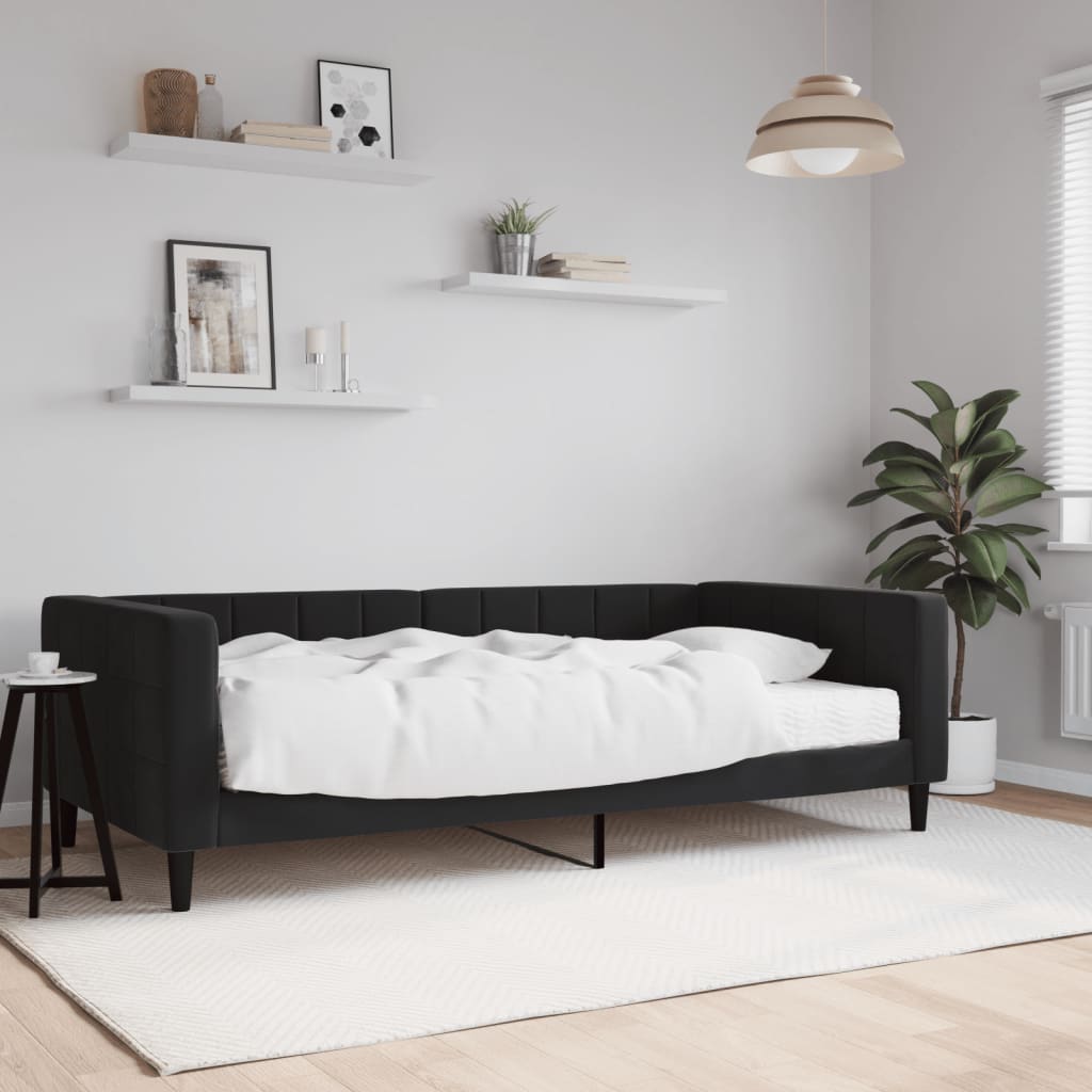 vidaXL Denná posteľ s matracom čierna 100x200 cm zamat