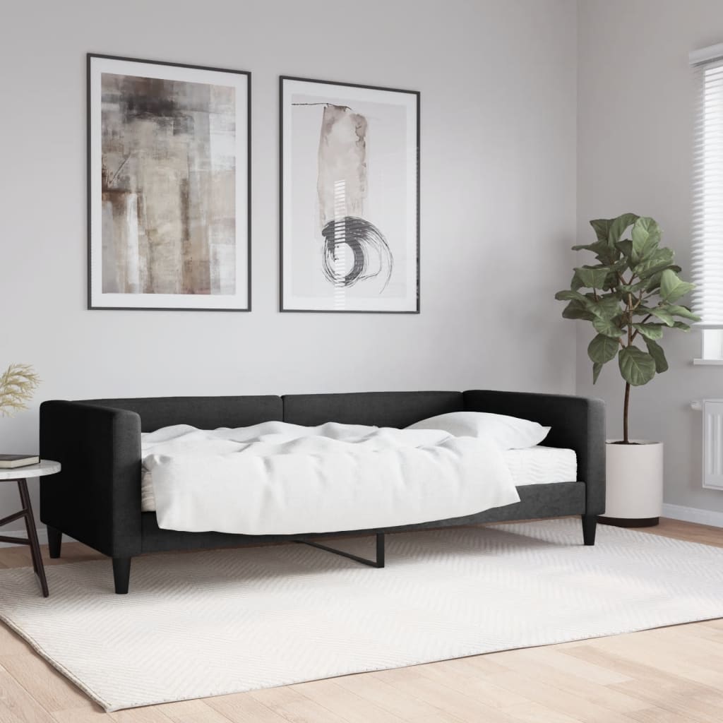 vidaXL Denná posteľ s matracom čierna 90x200 cm látka