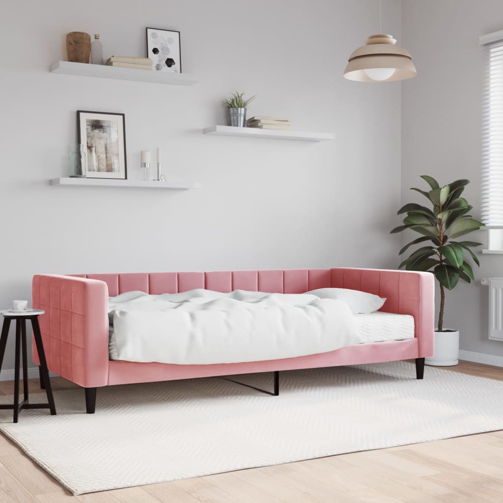 vidaXL Denná posteľ s matracom ružová 90x200 cm zamat