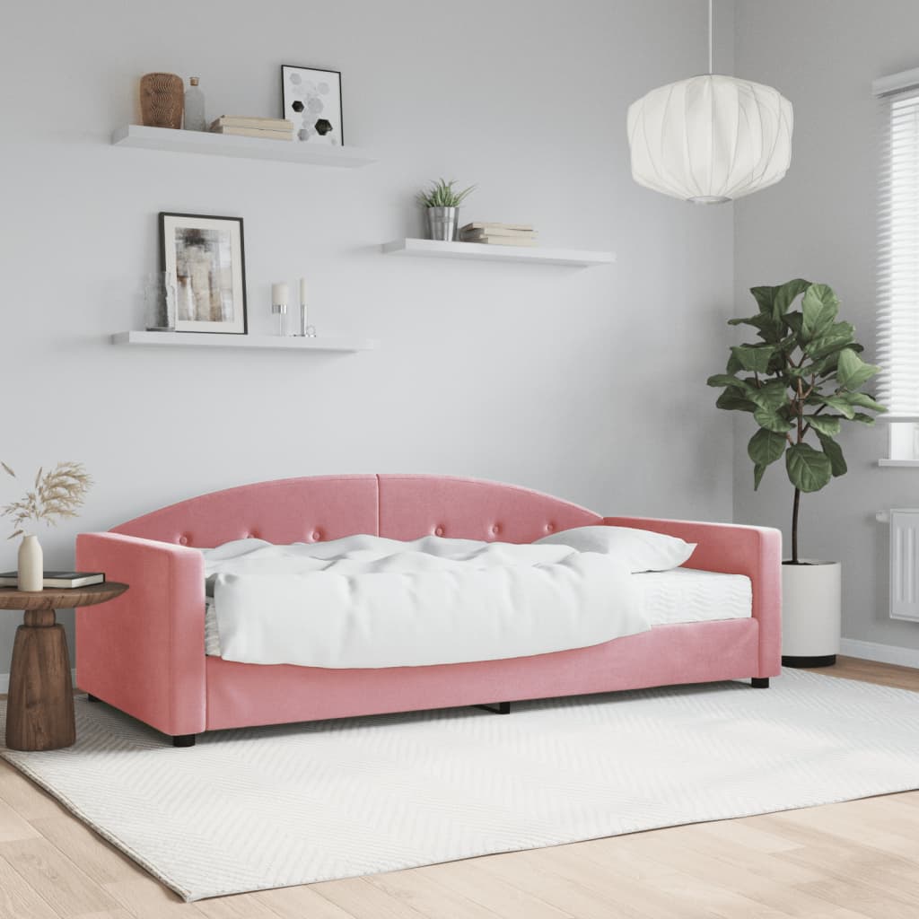 vidaXL Denná posteľ s matracom ružová 90x200 cm zamat