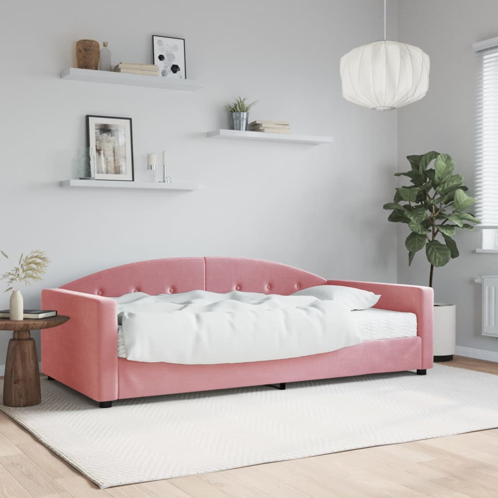 vidaXL Denná posteľ s matracom ružová 100x200 cm zamat