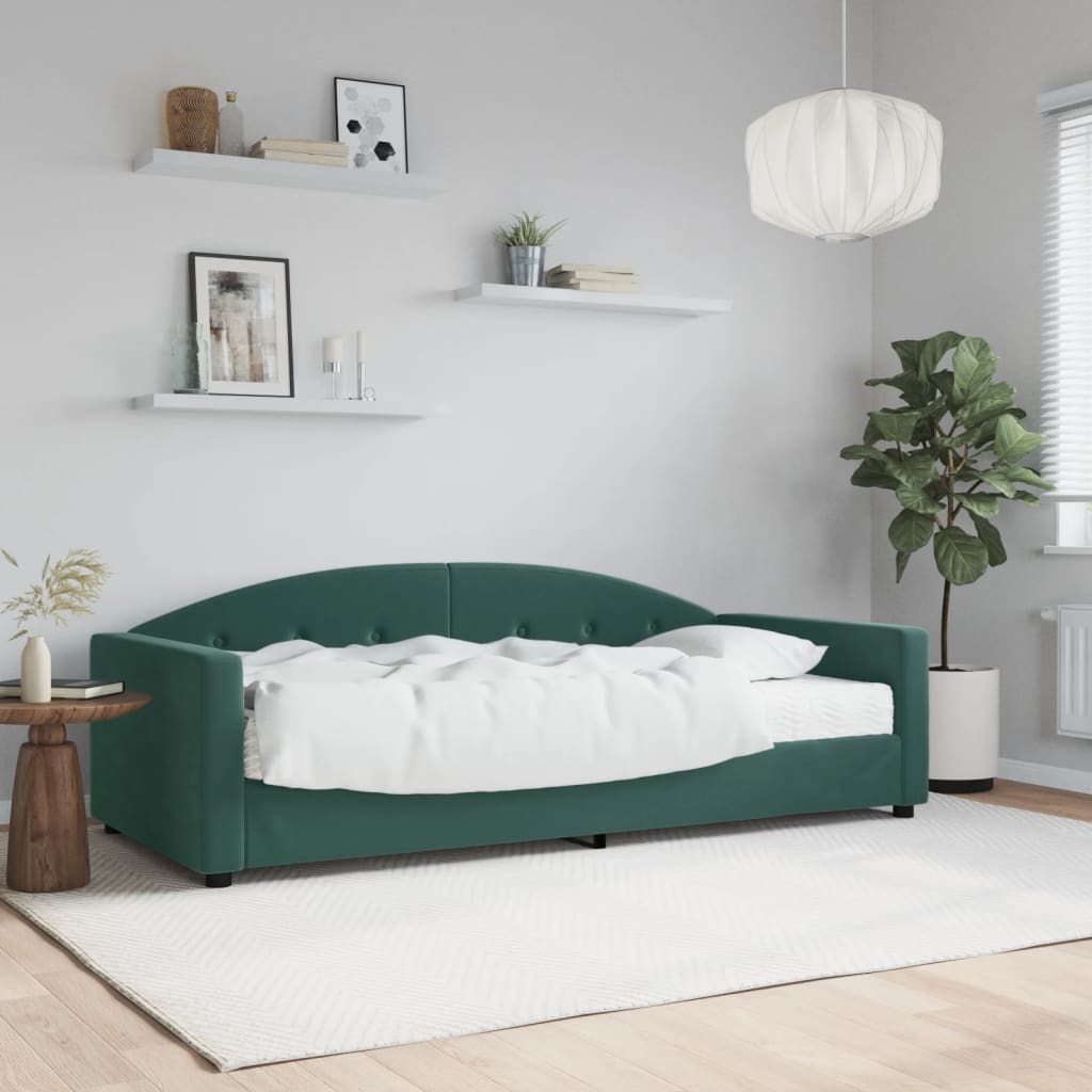 vidaXL Denná posteľ s matracom tmavozelená 90x200 cm zamat