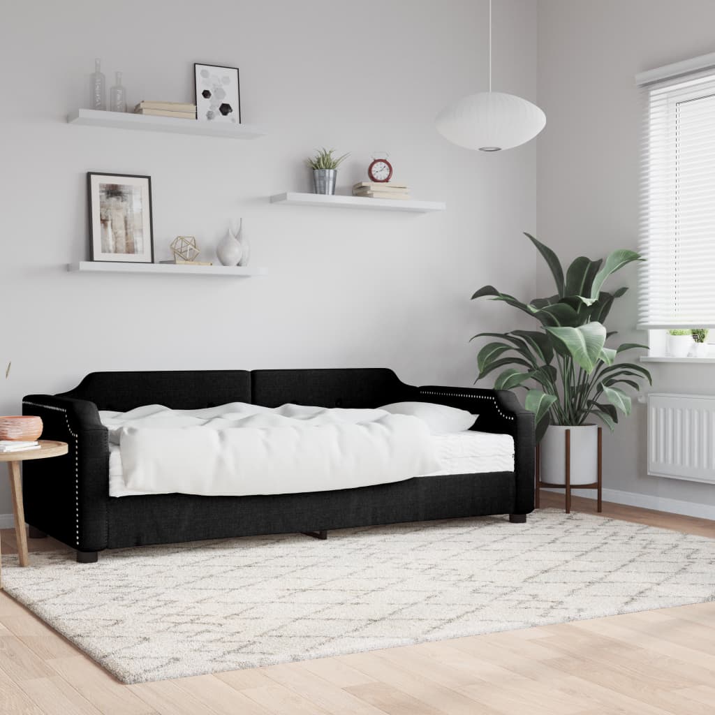 vidaXL Denná posteľ s matracom čierna 90x200 cm látka