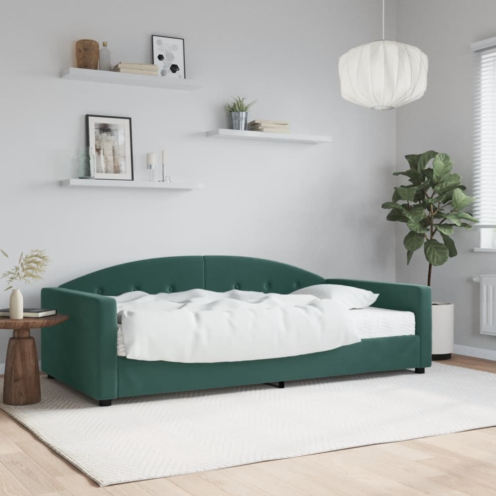 vidaXL Denná posteľ s matracom tmavozelená 100x200 cm zamat