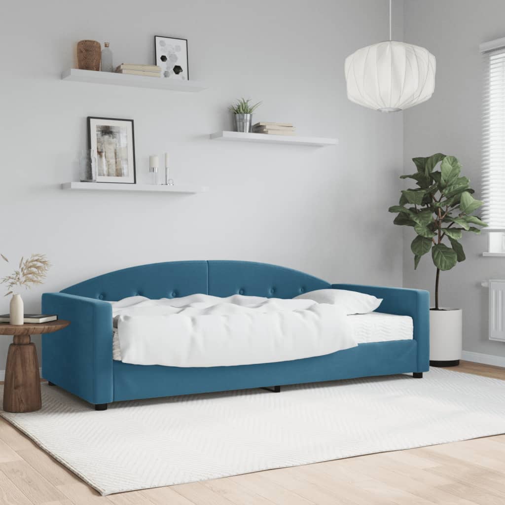 vidaXL Denná posteľ s matracom modrá 90x200 cm zamat