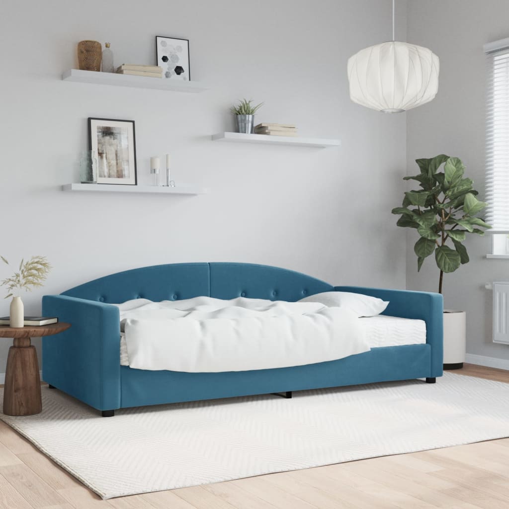 vidaXL Denná posteľ s matracom modrá 100x200 cm zamat