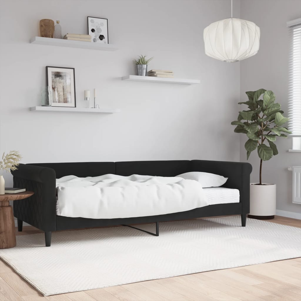 vidaXL Denná posteľ s matracom čierna 90x200 cm zamat