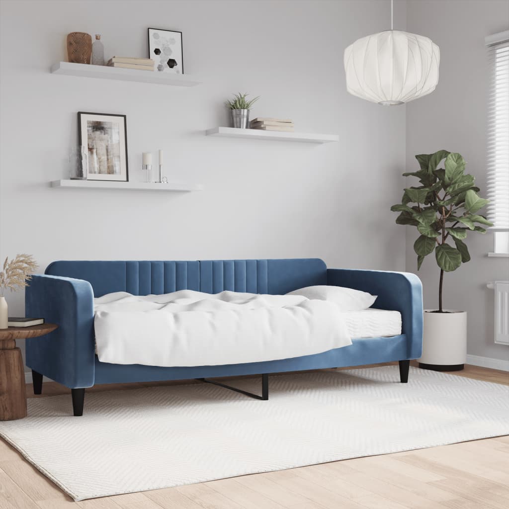 vidaXL Denná posteľ s matracom modrá 90x200 cm zamat