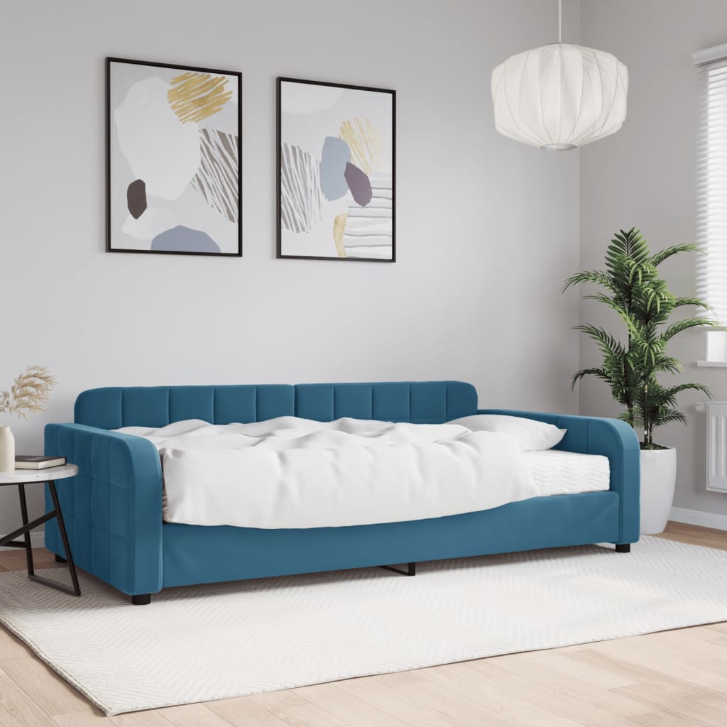 vidaXL Denná posteľ s matracom modrá 100x200 cm zamat