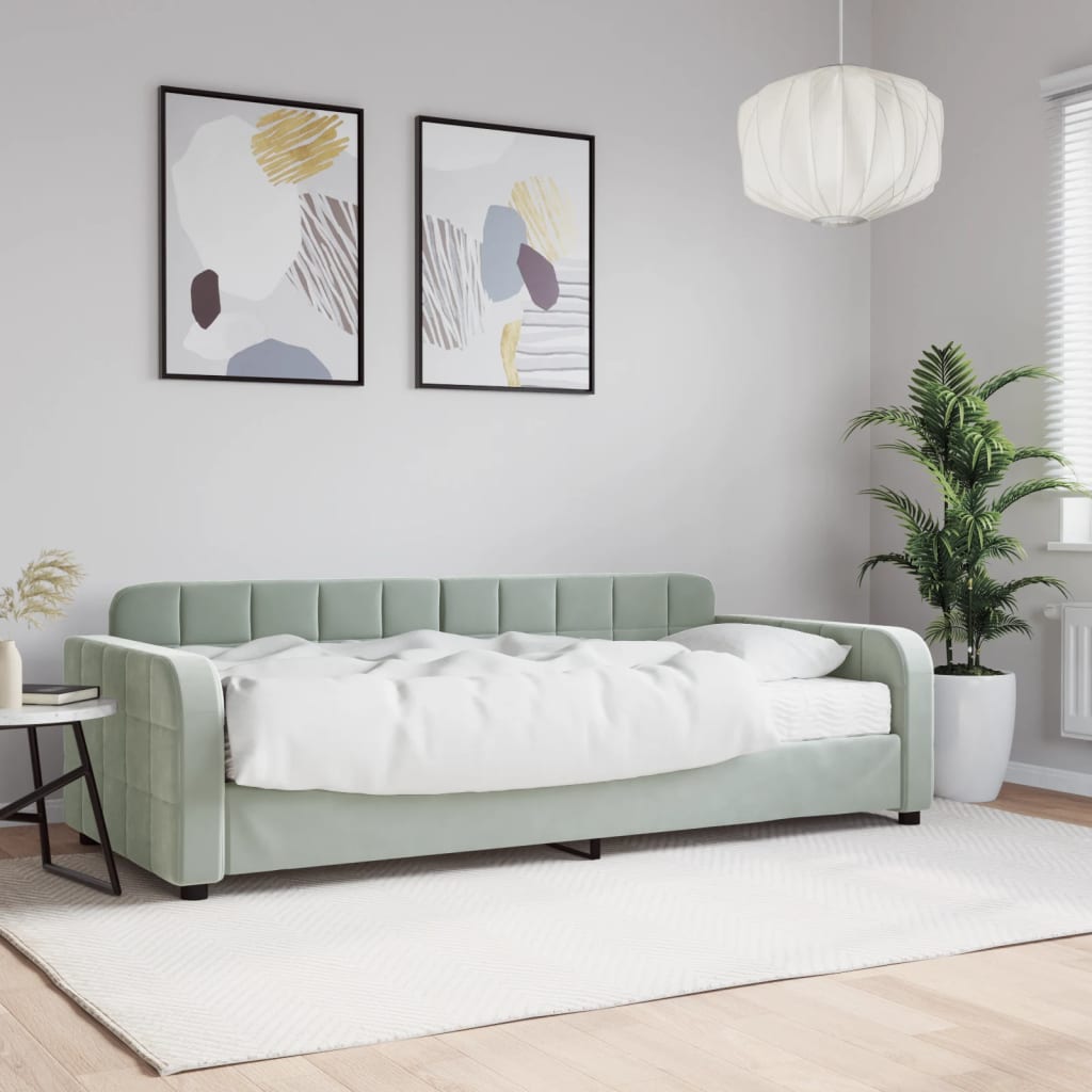 vidaXL Denná posteľ s matracom bledosivá 90x200 cm zamat