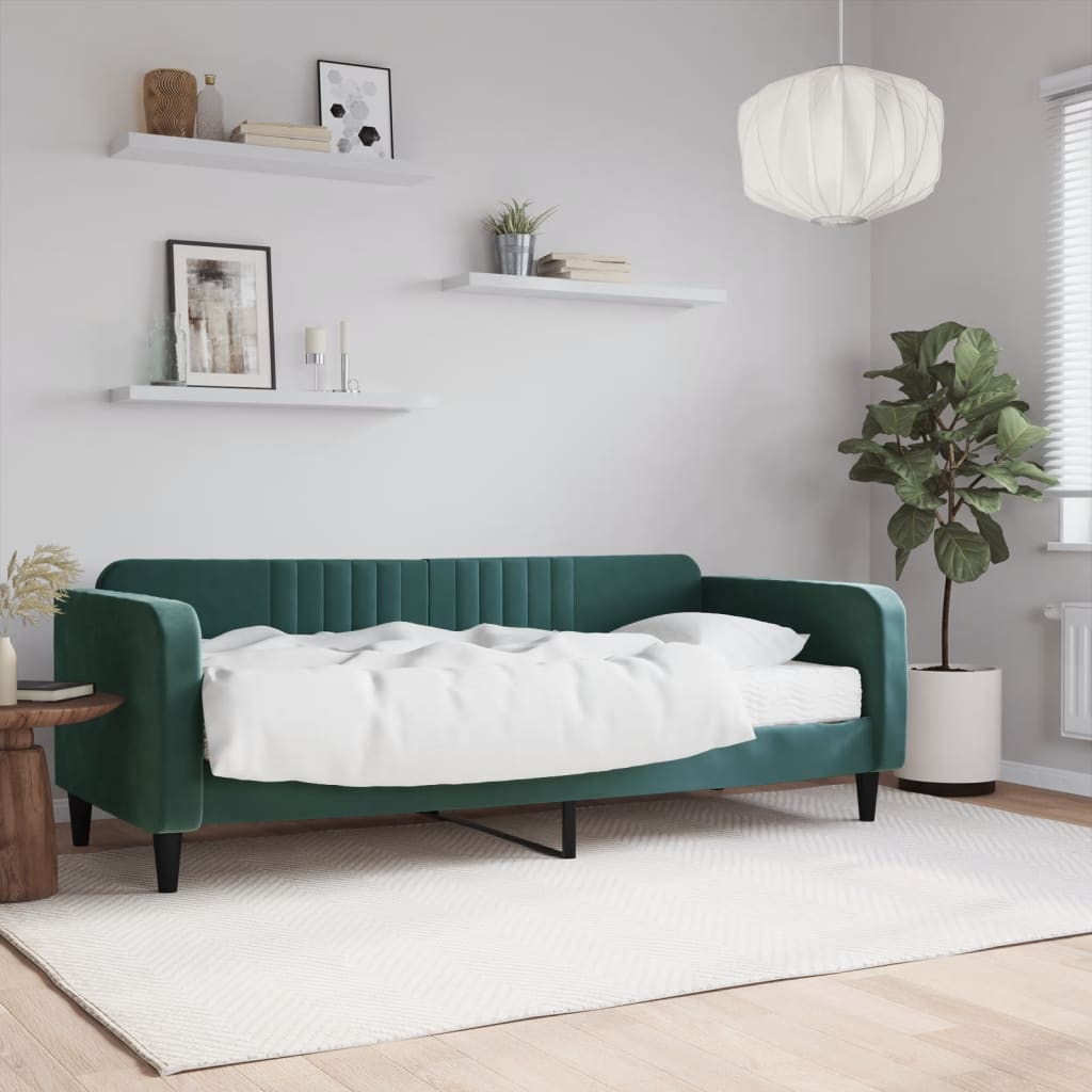 vidaXL Denná posteľ s matracom tmavozelená 90x200 cm zamat
