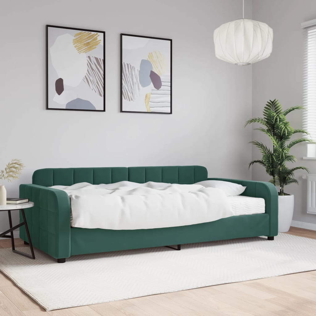 vidaXL Denná posteľ s matracom tmavozelená 100x200 cm zamat