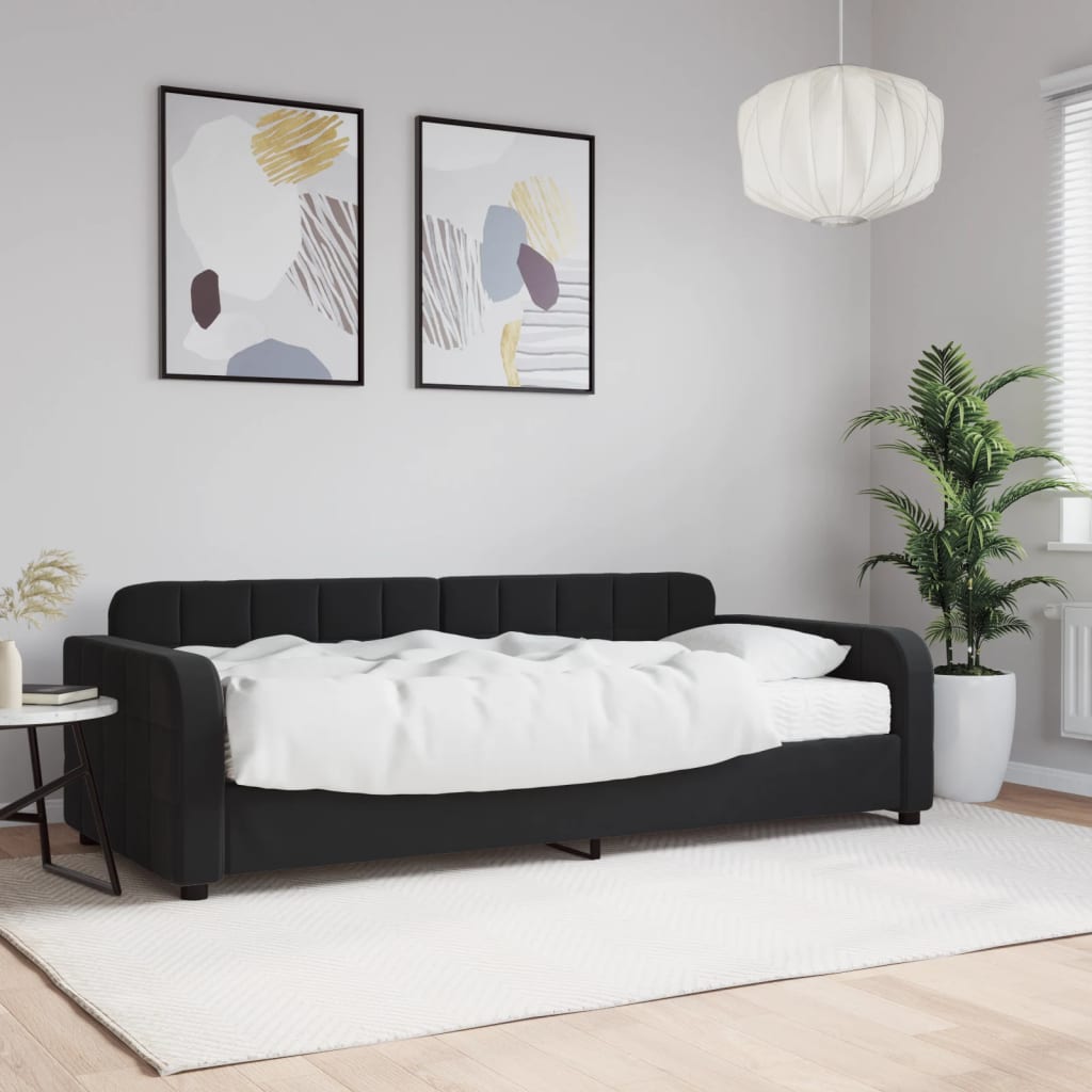 vidaXL Denná posteľ s matracom čierna 90x200 cm zamat