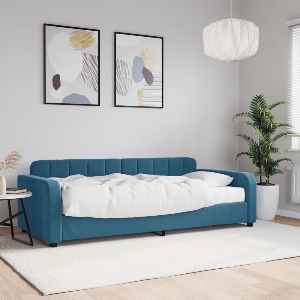 vidaXL Denná posteľ s matracom modrá 90x200 cm zamat