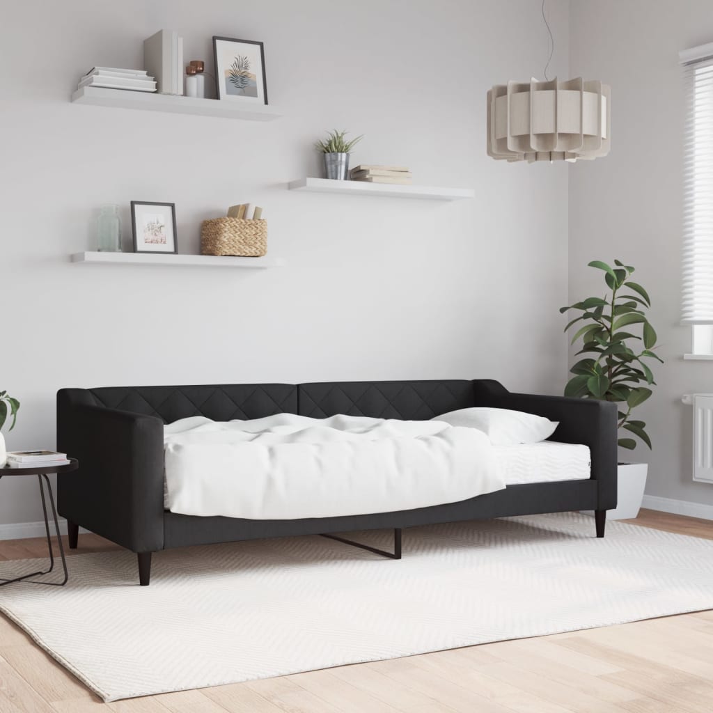 vidaXL Denná posteľ s matracom čierna 90x200 cm látka