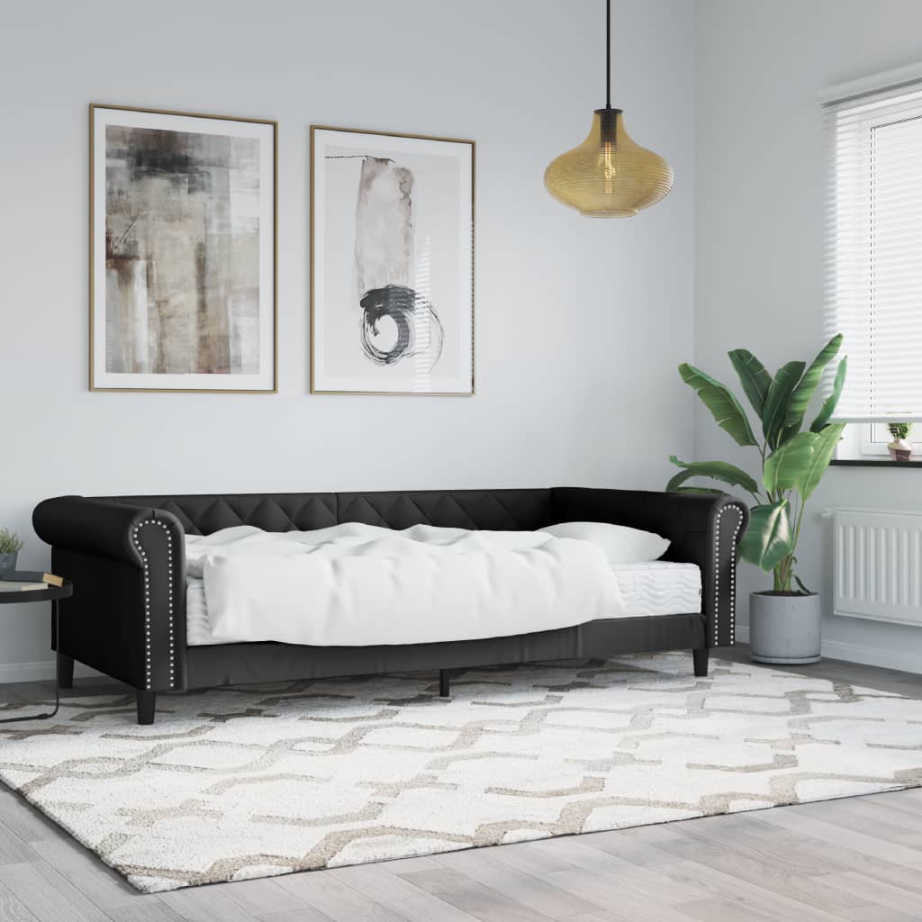 vidaXL Denná posteľ s matracom čierna 90x200 cm umelá koža