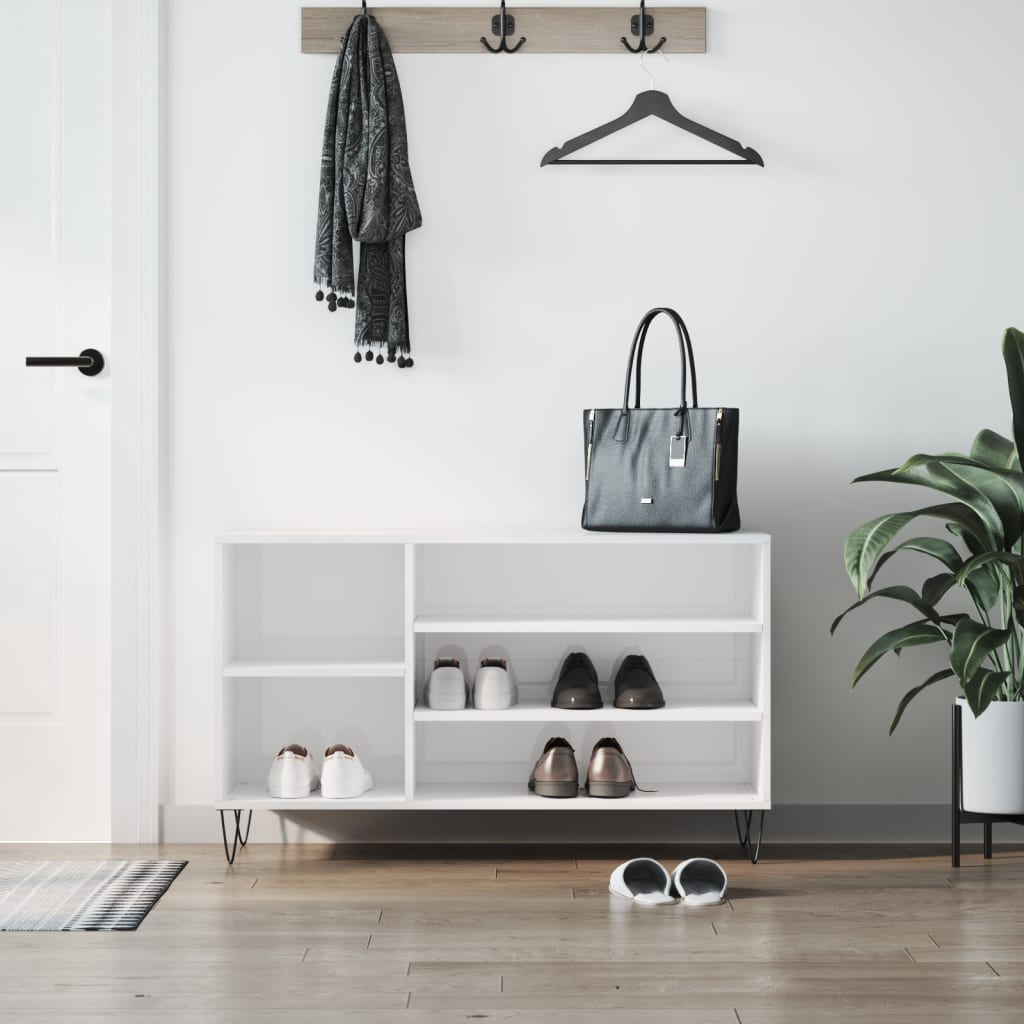 vidaXL Botník lesklý biely 102x36x60 cm spracované drevo