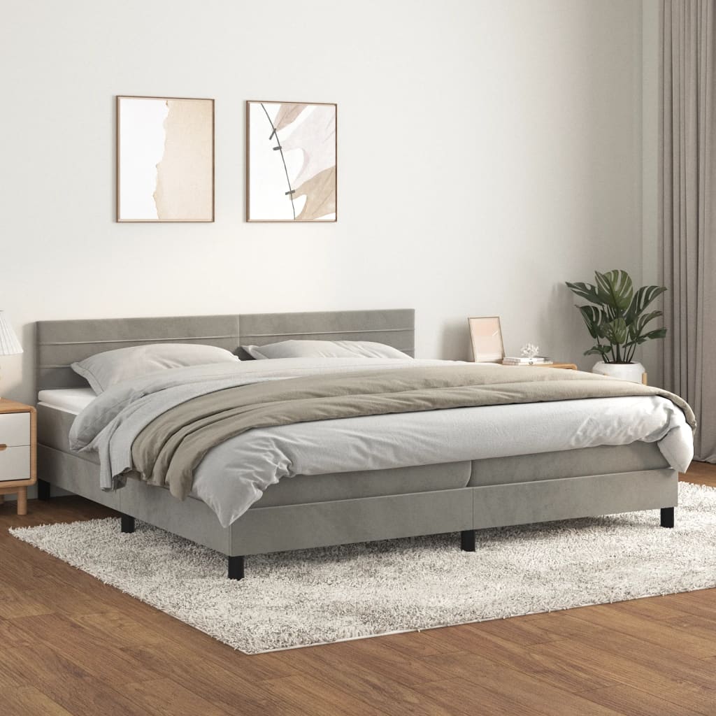 vidaXL Posteľný rám boxsping s matracom bledosivý 200x200 cm zamat