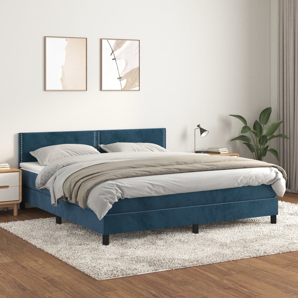 vidaXL Posteľný rám boxsping s matracom tmavomodrý 180x200 cm zamat