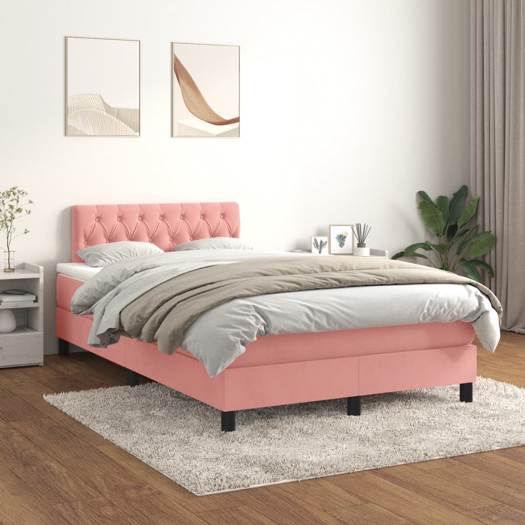vidaXL Posteľný rám boxsping s matracom ružový 120x200 cm zamat