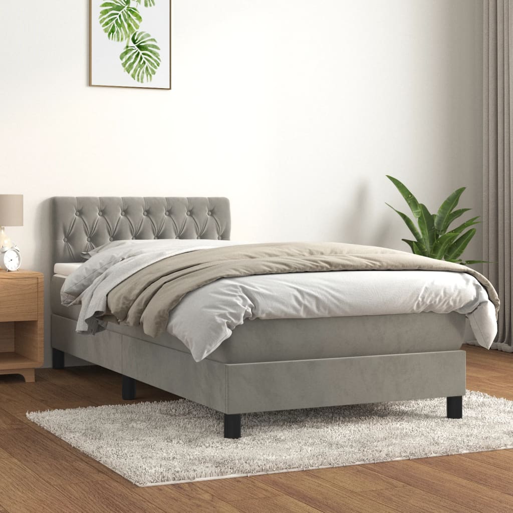 vidaXL Posteľný rám boxsping s matracom bledosivý 100x200 cm zamat