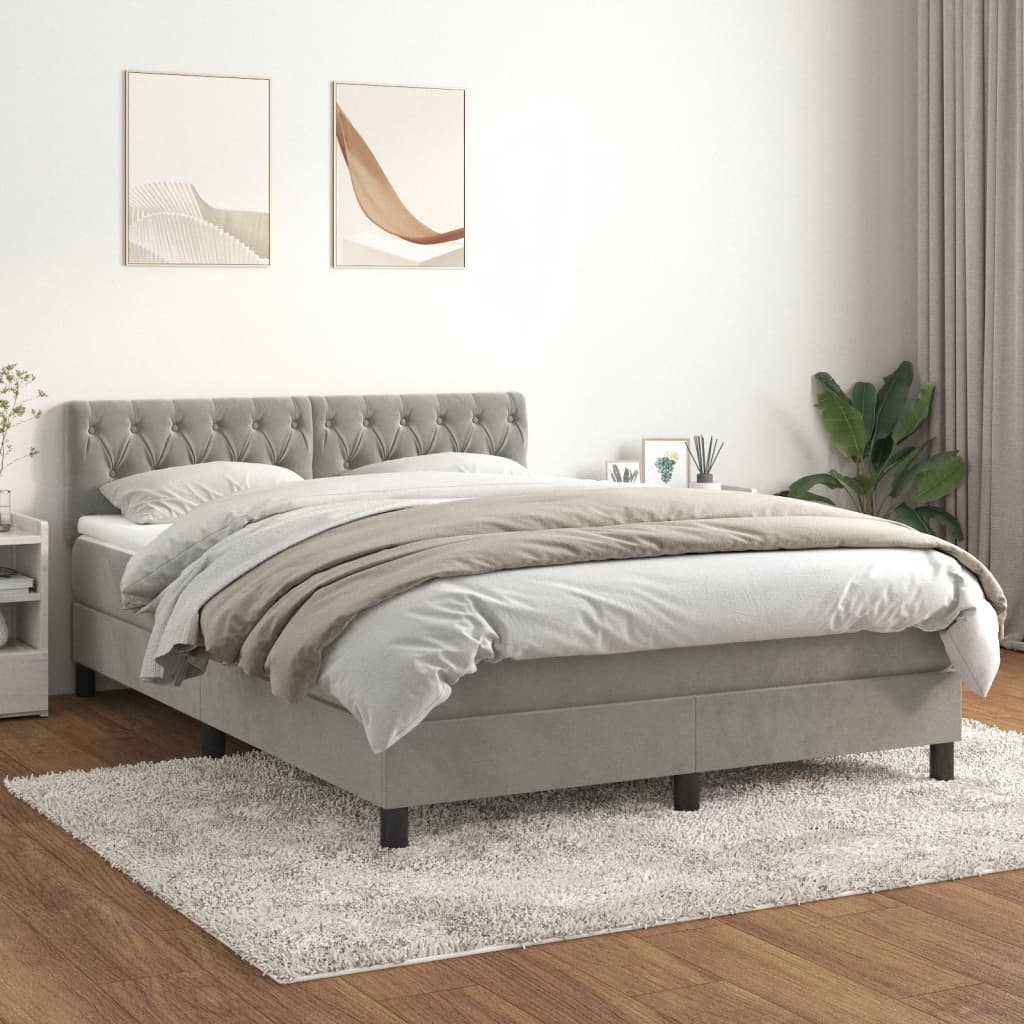 vidaXL Posteľný rám boxsping s matracom bledosivý 140x200 cm zamat