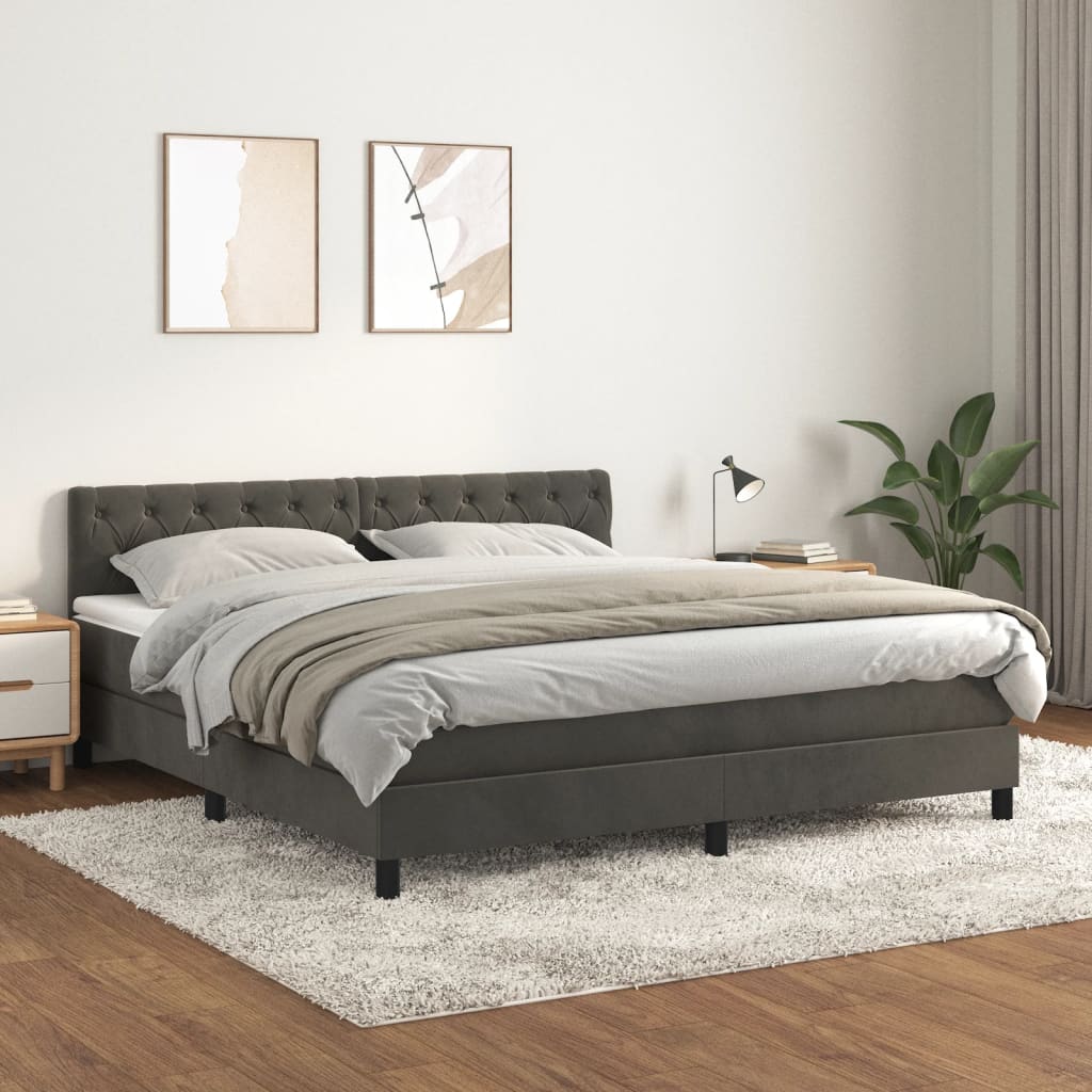 vidaXL Posteľný rám boxspring s matracom tmavosivý 160x200 cm zamat