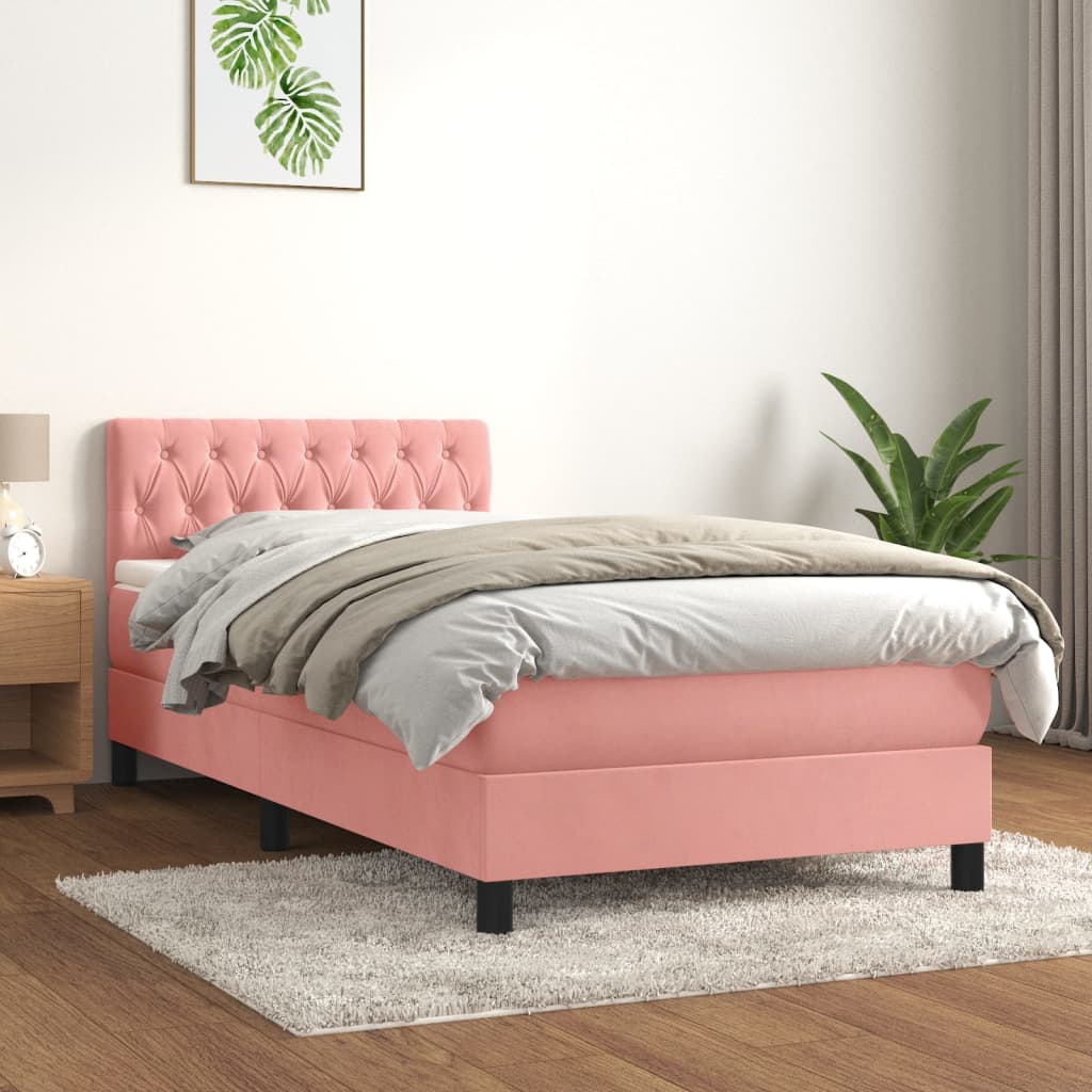 vidaXL Posteľný rám boxsping s matracom ružový 100x200 cm zamat