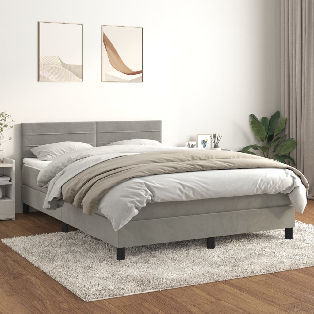vidaXL Posteľný rám boxsping s matracom bledosivý 140x200 cm zamat