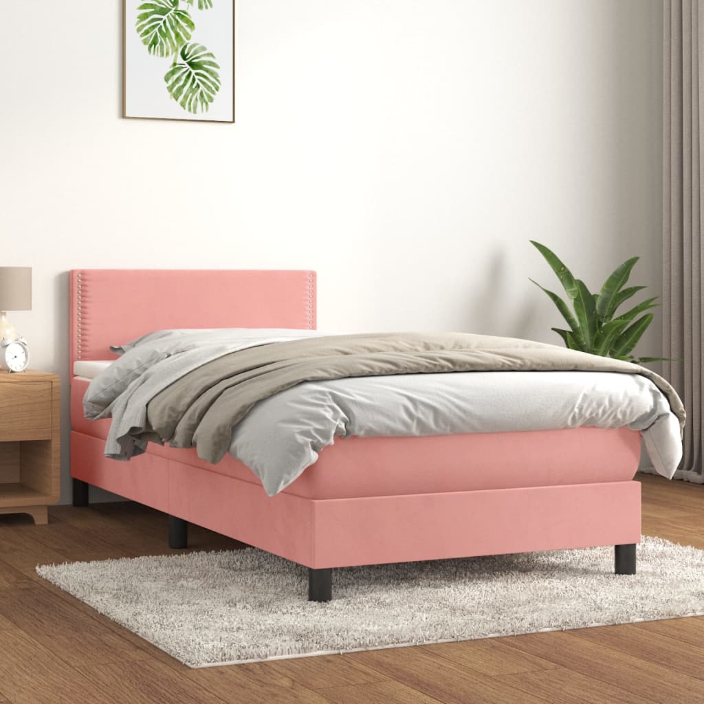 vidaXL Posteľný rám boxsping s matracom ružový 80x200 cm zamat