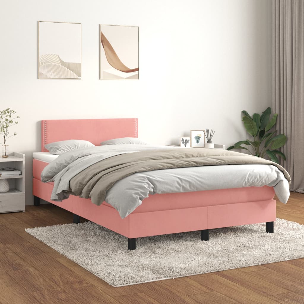 vidaXL Posteľný rám boxsping s matracom ružový 120x200 cm zamat