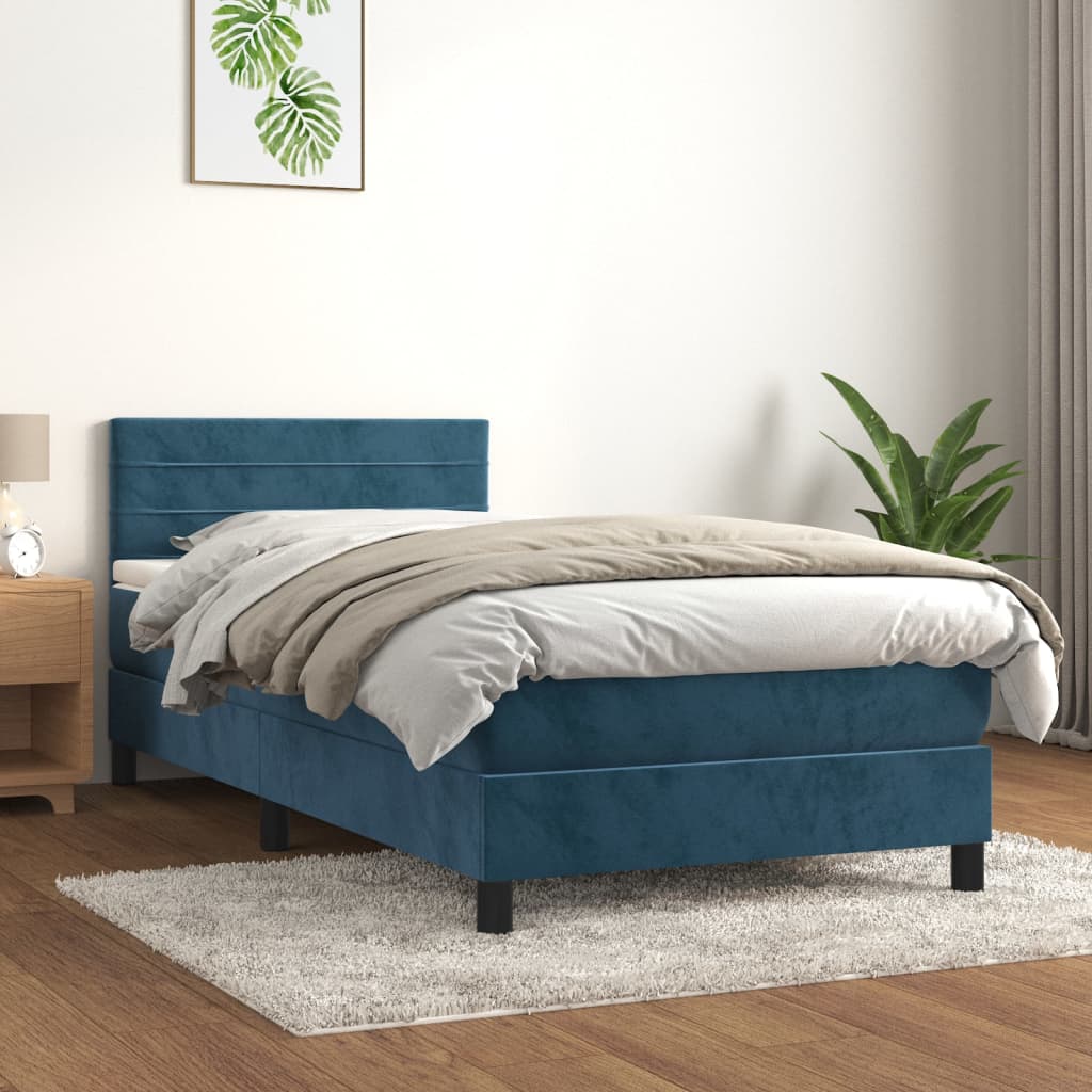 vidaXL Posteľný rám boxsping s matracom tmavomodrý 100x200 cm zamat