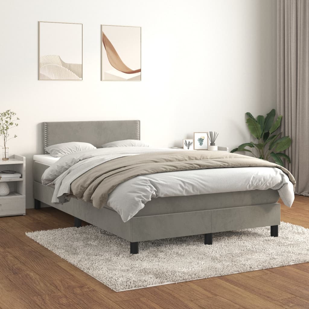 vidaXL Posteľný rám boxsping s matracom bledosivý 120x200 cm zamat