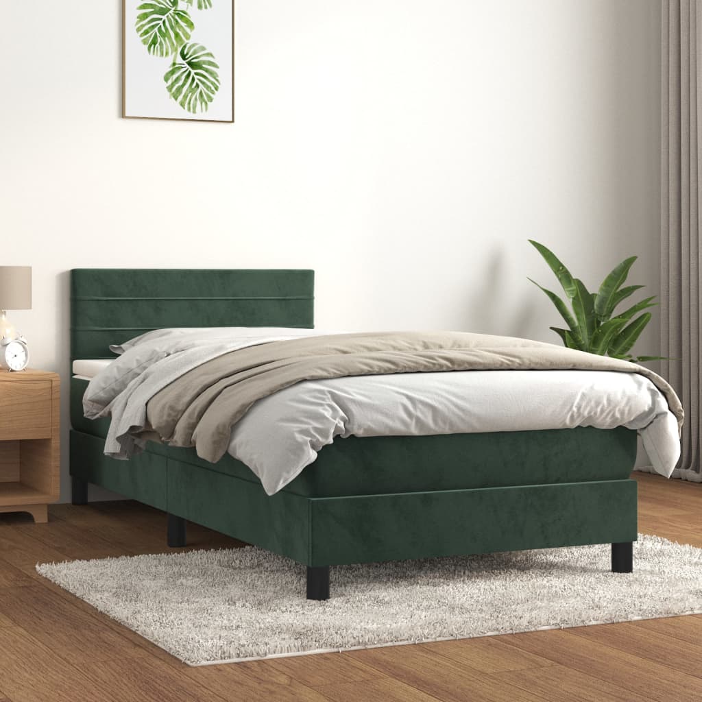 vidaXL Posteľný rám boxsping s matracom tmavozelený 90x200 cm zamat