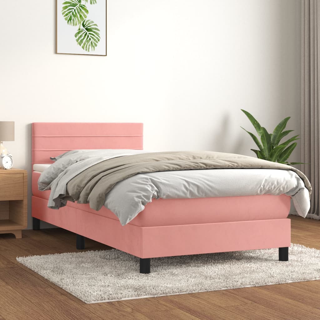 vidaXL Posteľný rám boxsping s matracom ružový 100x200 cm zamat