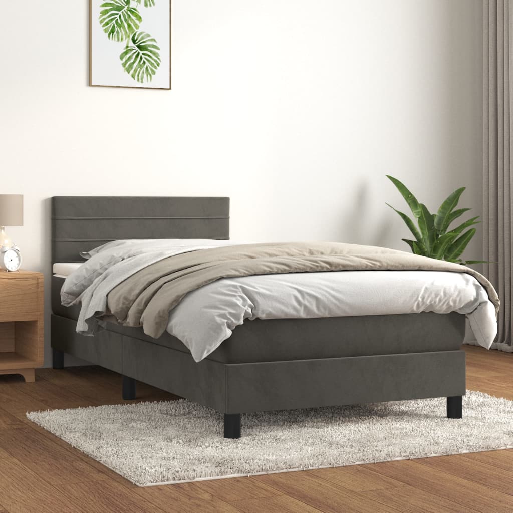 vidaXL Posteľný rám boxspring s matracom tmavosivý 80x200 cm zamat