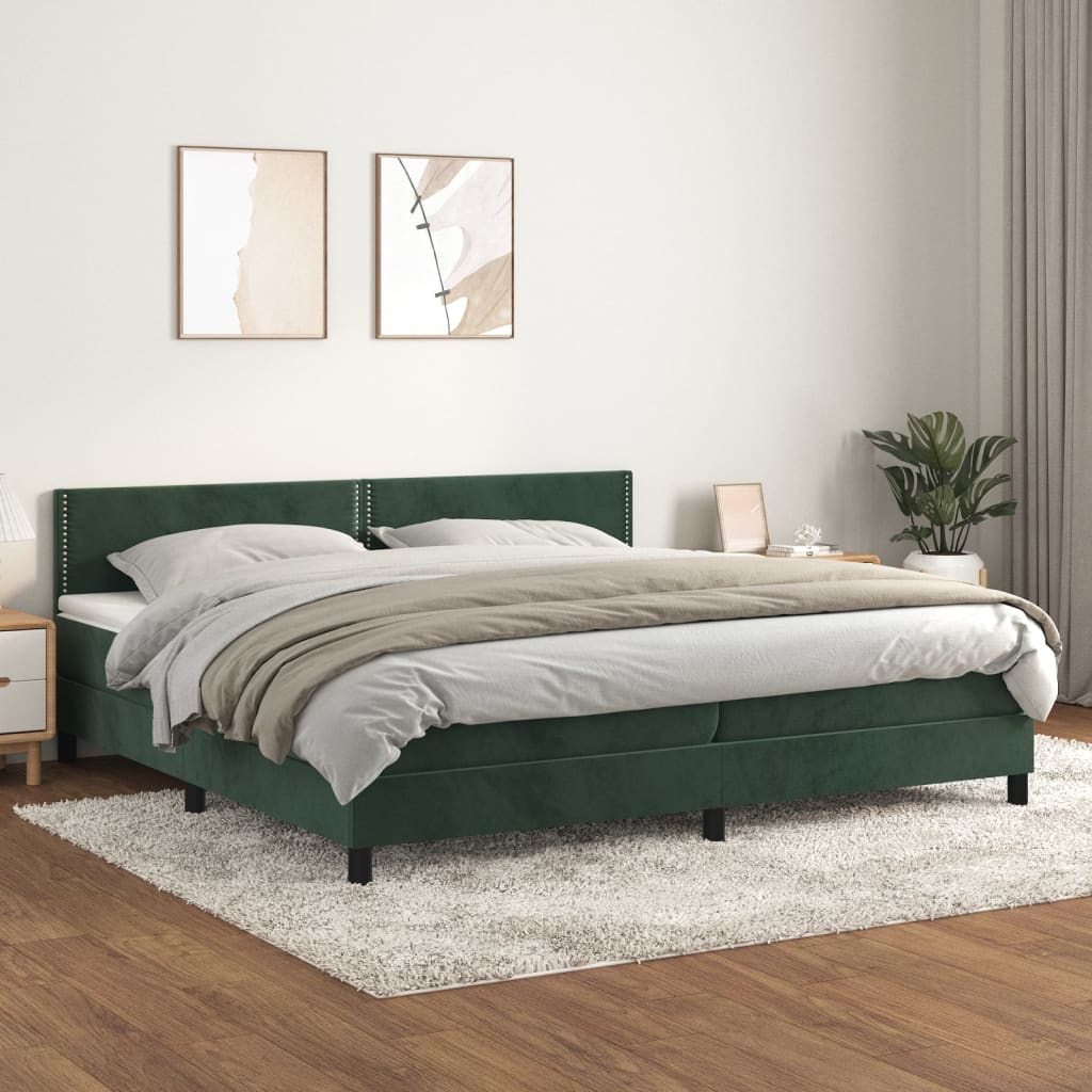 vidaXL Posteľný rám boxsping s matracom tmavozelený 200x200 cm zamat