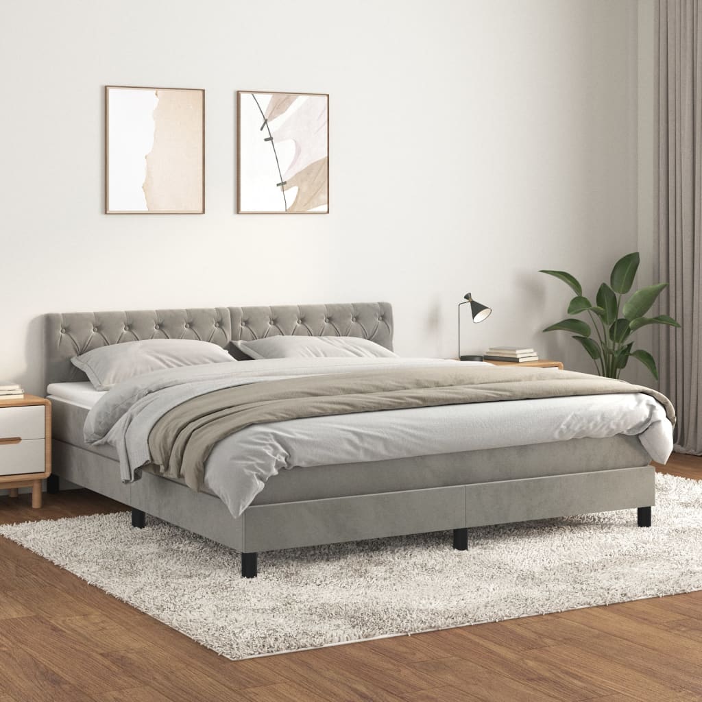 vidaXL Posteľný rám boxsping s matracom bledosivý 160x200 cm zamat